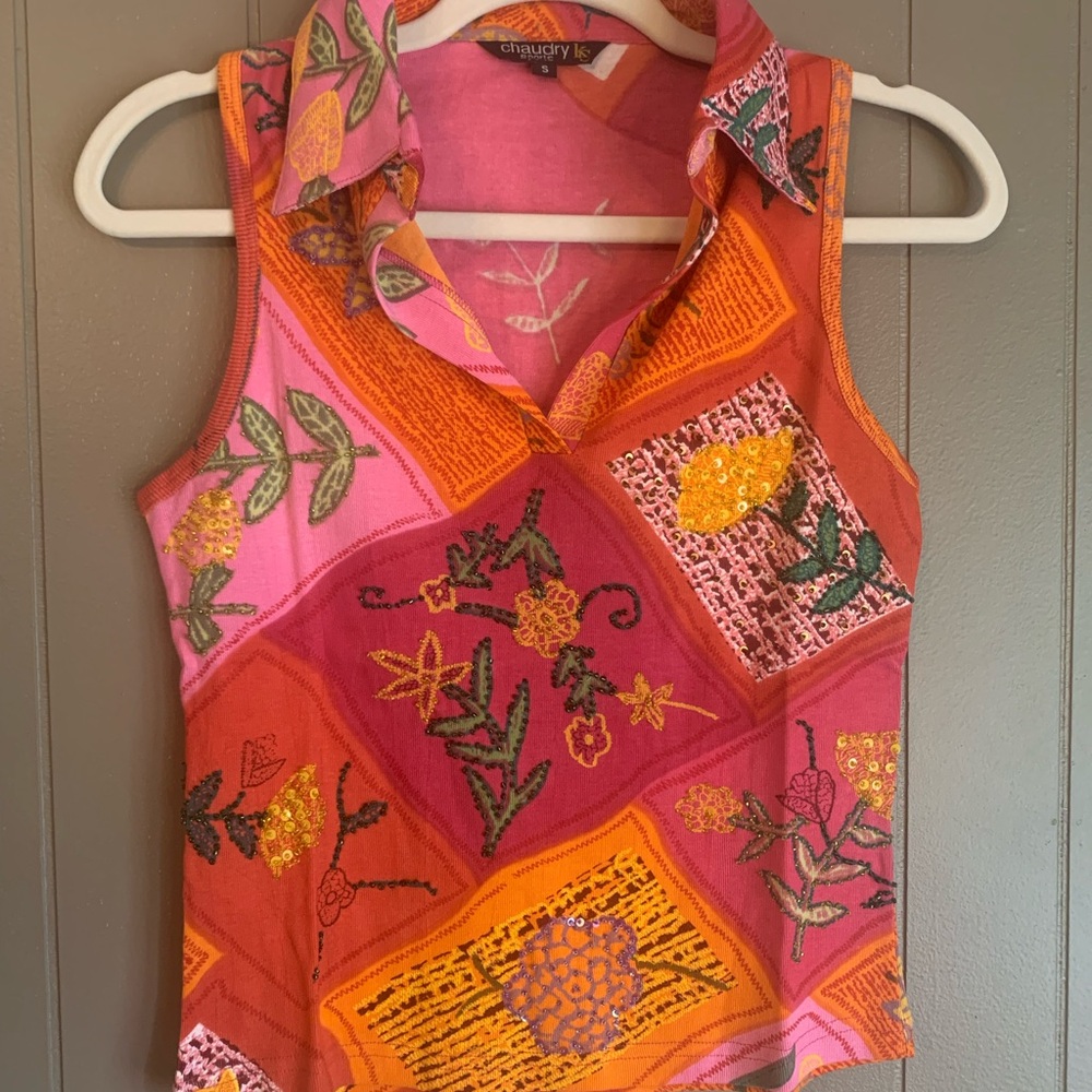 Chaudry KC Women's Floral Patchwork Sleeveless Top